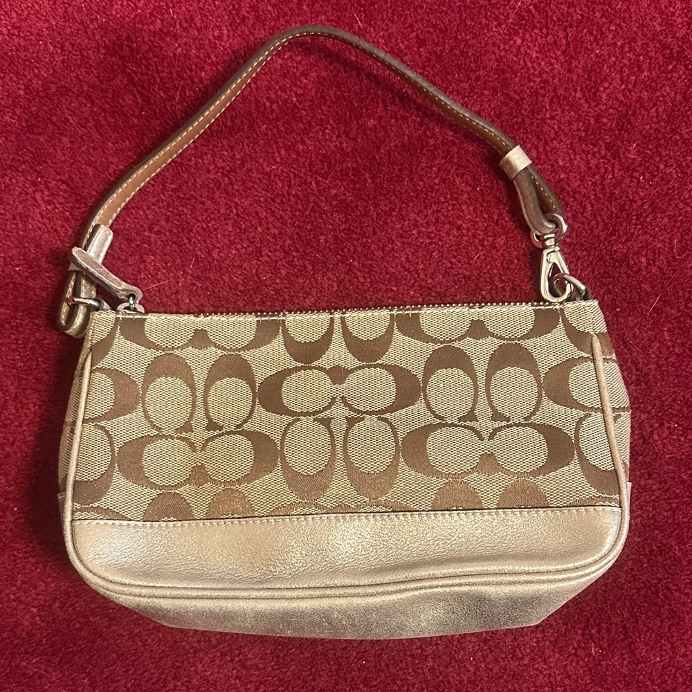 Coach Brown Signature Canvas Purse with Leather Trim